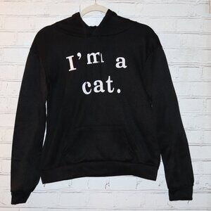 🐱 “I’m a Cat.” Black Hoodie with Cat Ears · Size Large · cozy whimsy